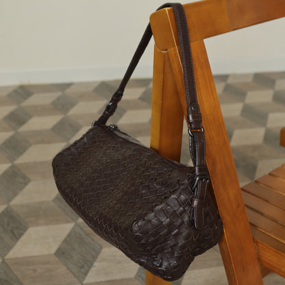 Bottega Veneta Vintage Brown Intrecciato Leather Rhombus Shoulder Bag