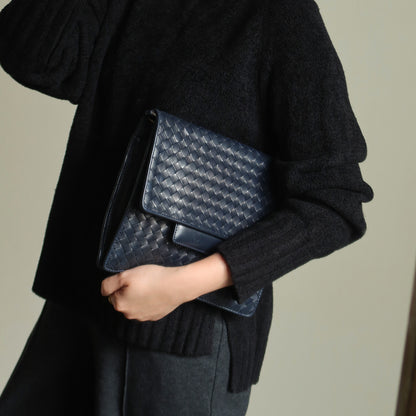 Bottega Veneta Vintage Navy Intrecciato Leather Chain Strap Shoulder Flap Bag