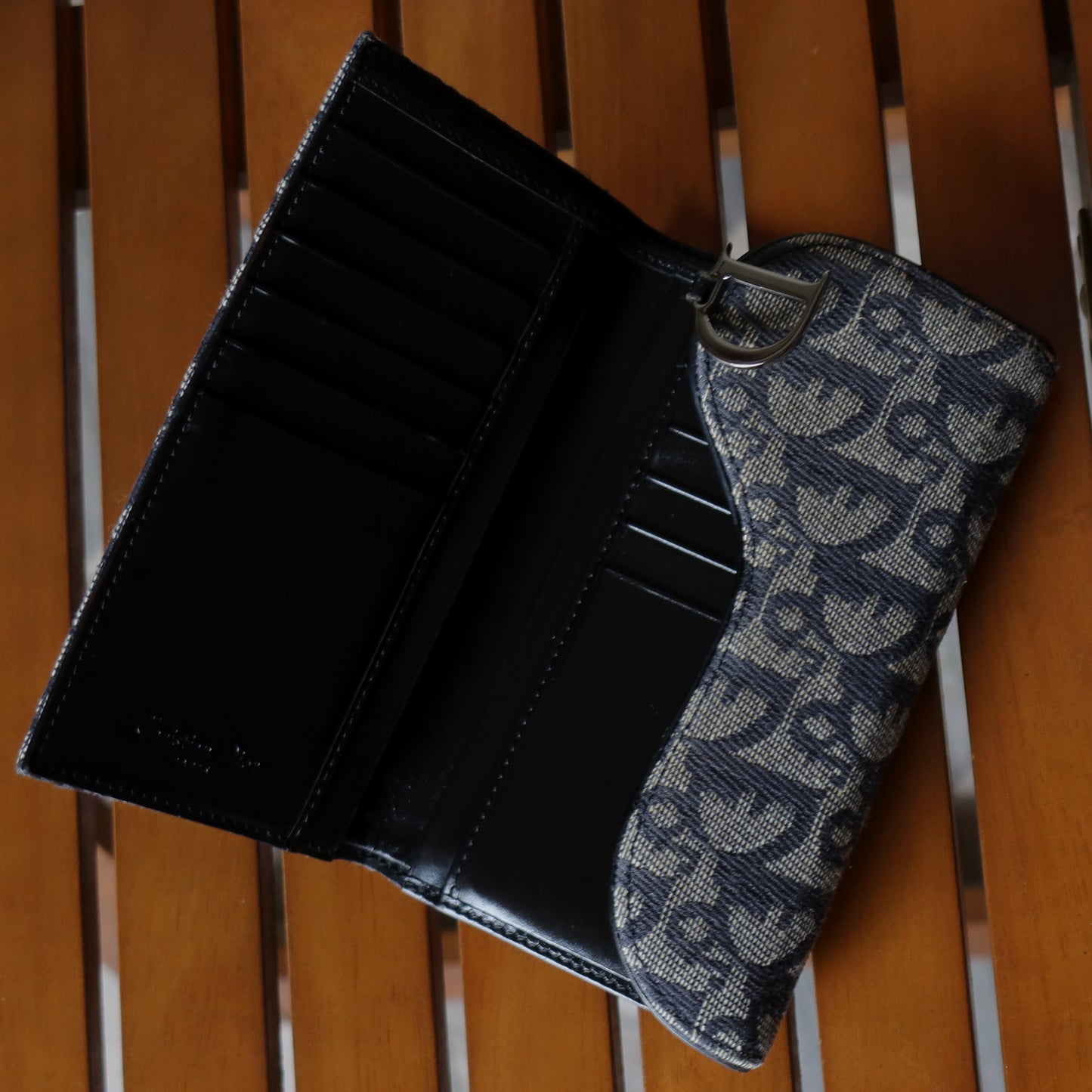 Christian Dior Pre-loved Black Trotter Oblique Jacquard Saddle Flap Wallet