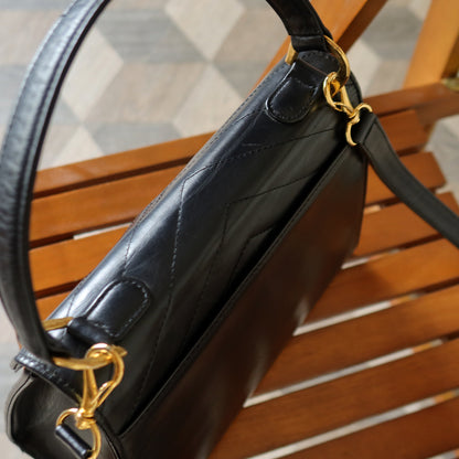 YSL Saint Laurent Vintage Black Leather Y trapezoid 2way Top Handle Flap Bag