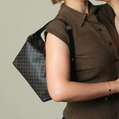 Celine Vintage Black Brown Macadam Triomphe Top Handle 2 way Shoulder Bag