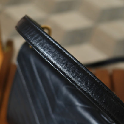 YSL Saint Laurent Vintage Black Leather Y trapezoid 2way Top Handle Flap Bag