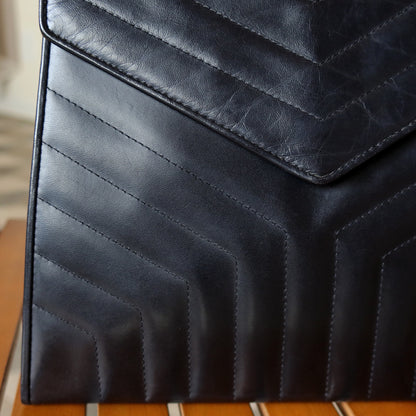 YSL Saint Laurent Vintage Black Leather Y trapezoid 2way Top Handle Flap Bag