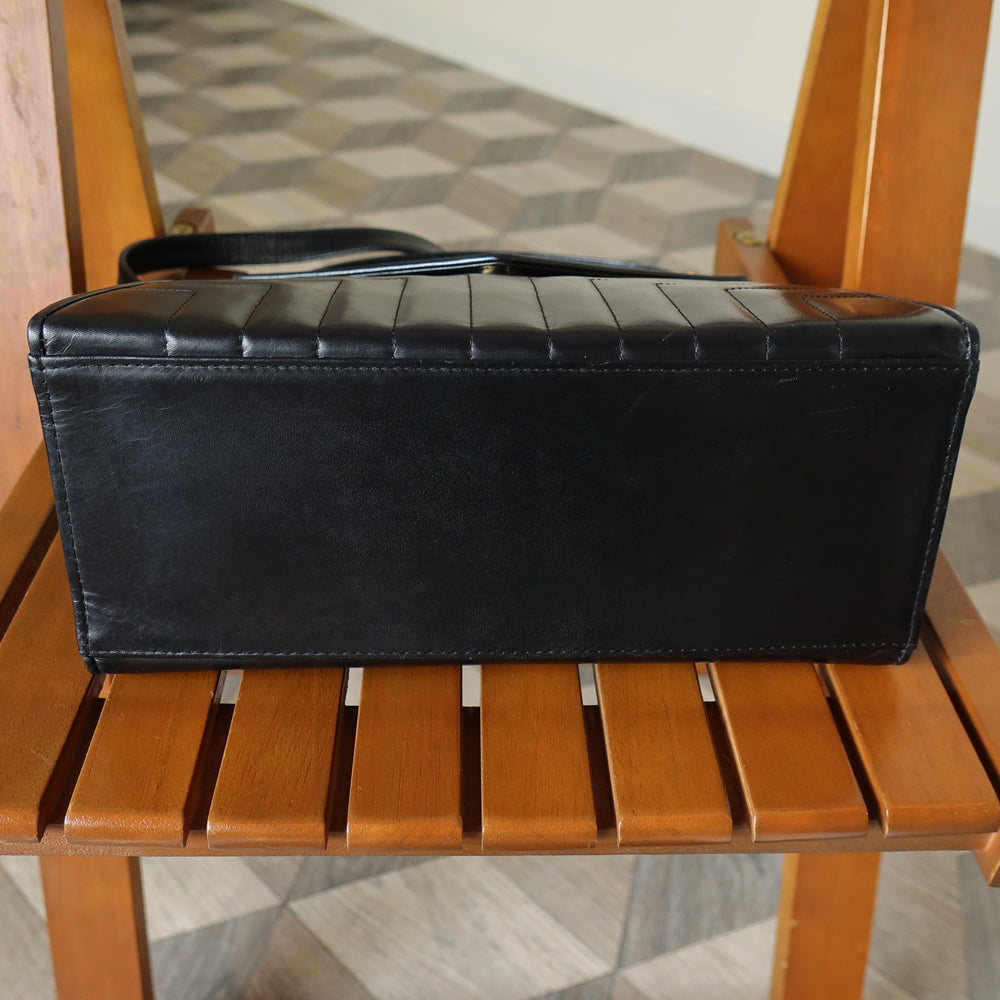YSL Saint Laurent Vintage Black Leather Y trapezoid 2way Top Handle Flap Bag