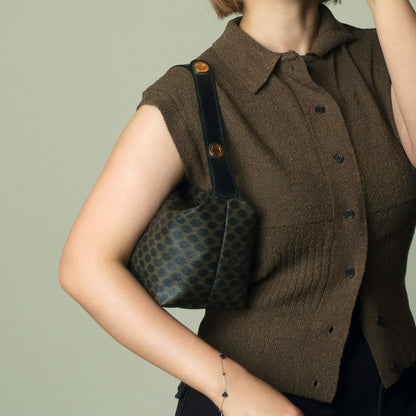 Celine Vintage Black Brown Macadam Triomphe Top Handle 2 way Shoulder Bag