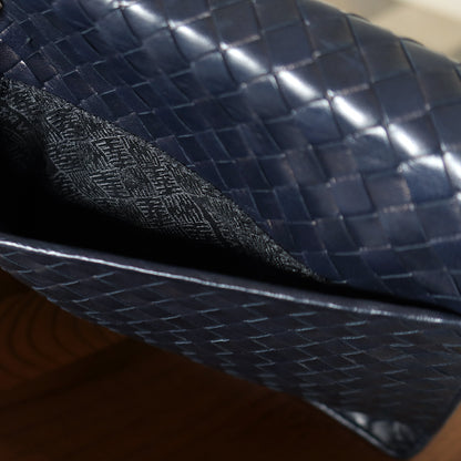 Bottega Veneta Vintage Navy Intrecciato Leather Chain Strap Shoulder Flap Bag