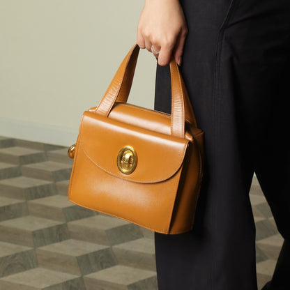 Christian Dior Vintage Caramel Brown Grained Leather CD Turn lock Top Handle Bag