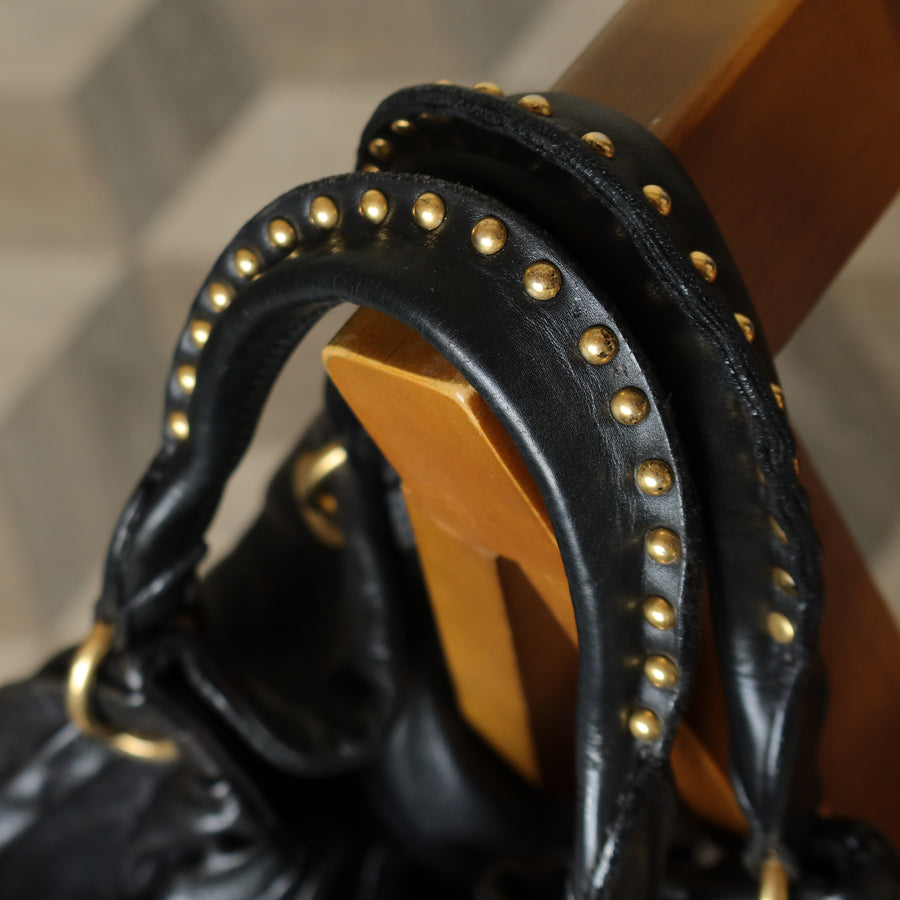 Miu Miu Vintage Black Ruched Leather Oversized 2 way Shoulder Bag