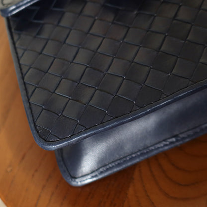 Bottega Veneta Vintage Navy Intrecciato Leather Chain Strap Shoulder Flap Bag