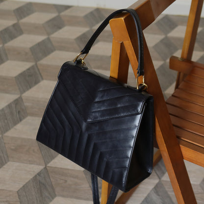 YSL Saint Laurent Vintage Black Leather Y trapezoid 2way Top Handle Flap Bag