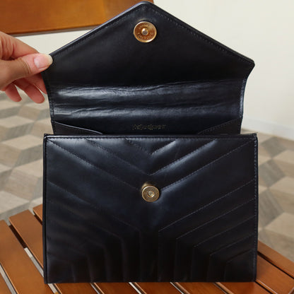 YSL Saint Laurent Vintage Black Leather Y trapezoid 2way Top Handle Flap Bag
