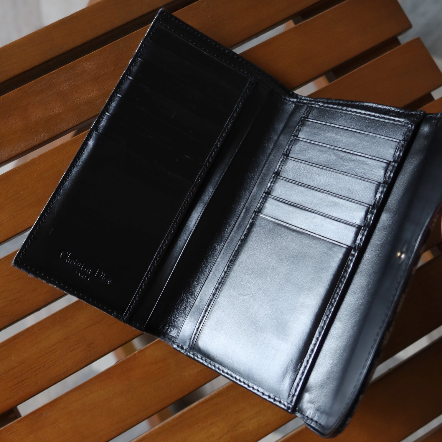 Christian Dior Pre-loved Black Trotter Oblique Jacquard Saddle Flap Wallet