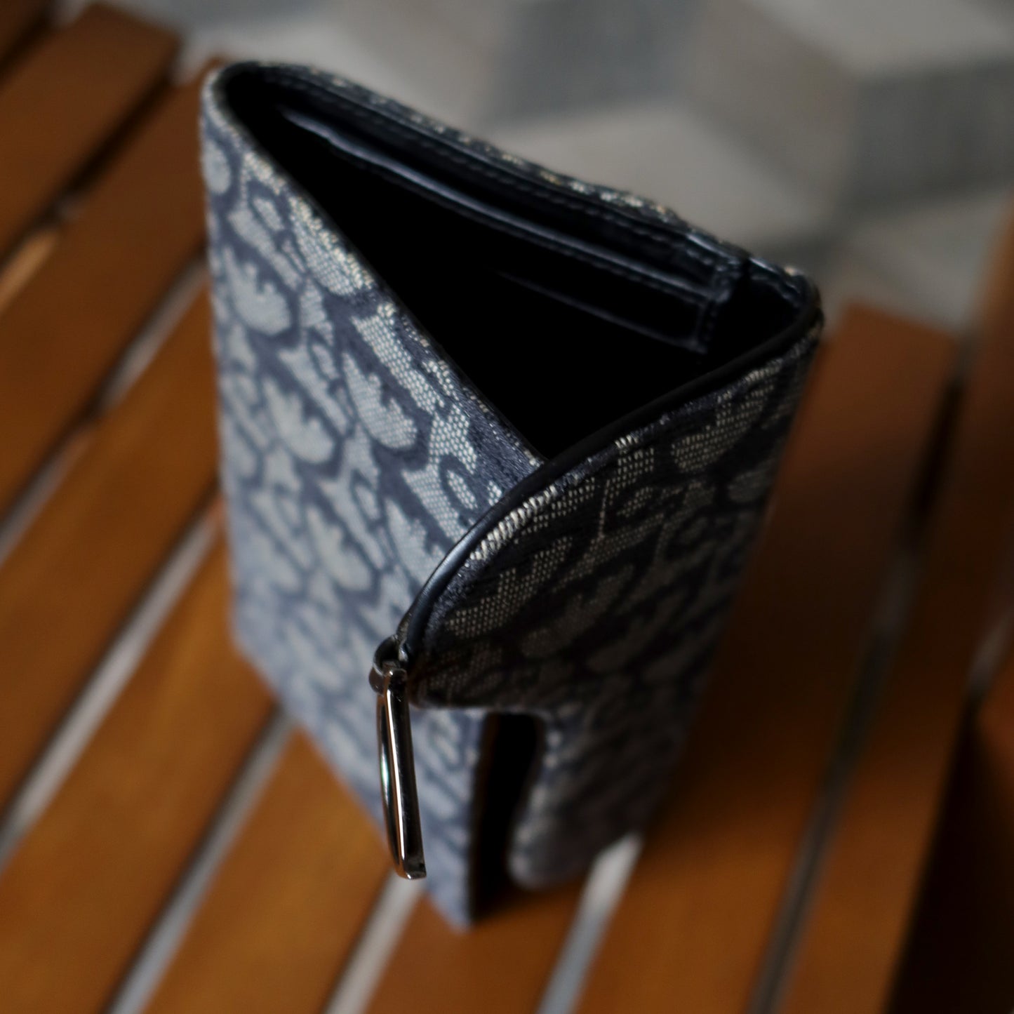 Christian Dior Pre-loved Black Trotter Oblique Jacquard Saddle Flap Wallet