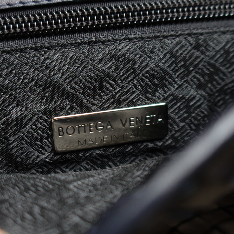 Bottega Veneta Vintage Navy Intrecciato Leather Chain Strap Shoulder Flap Bag