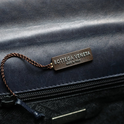 Bottega Veneta Vintage Navy Intrecciato Leather Chain Strap Shoulder Flap Bag