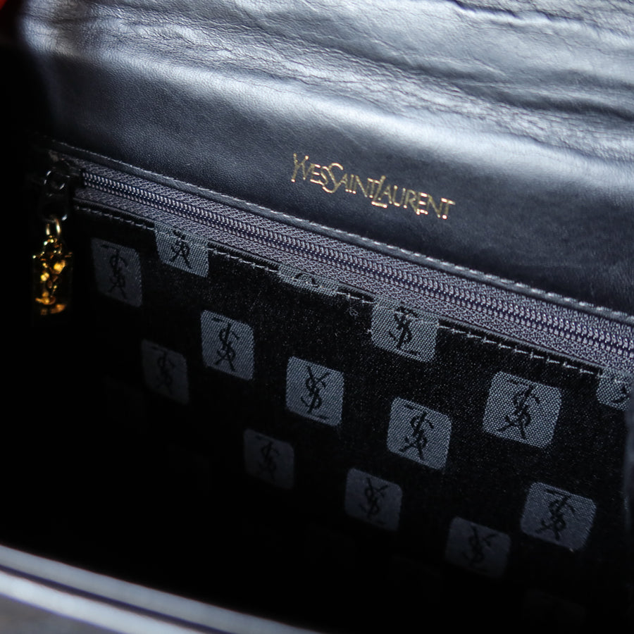 YSL Saint Laurent Vintage Black Leather Y trapezoid 2way Top Handle Flap Bag
