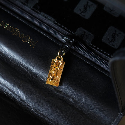 YSL Saint Laurent Vintage Black Leather Y trapezoid 2way Top Handle Flap Bag