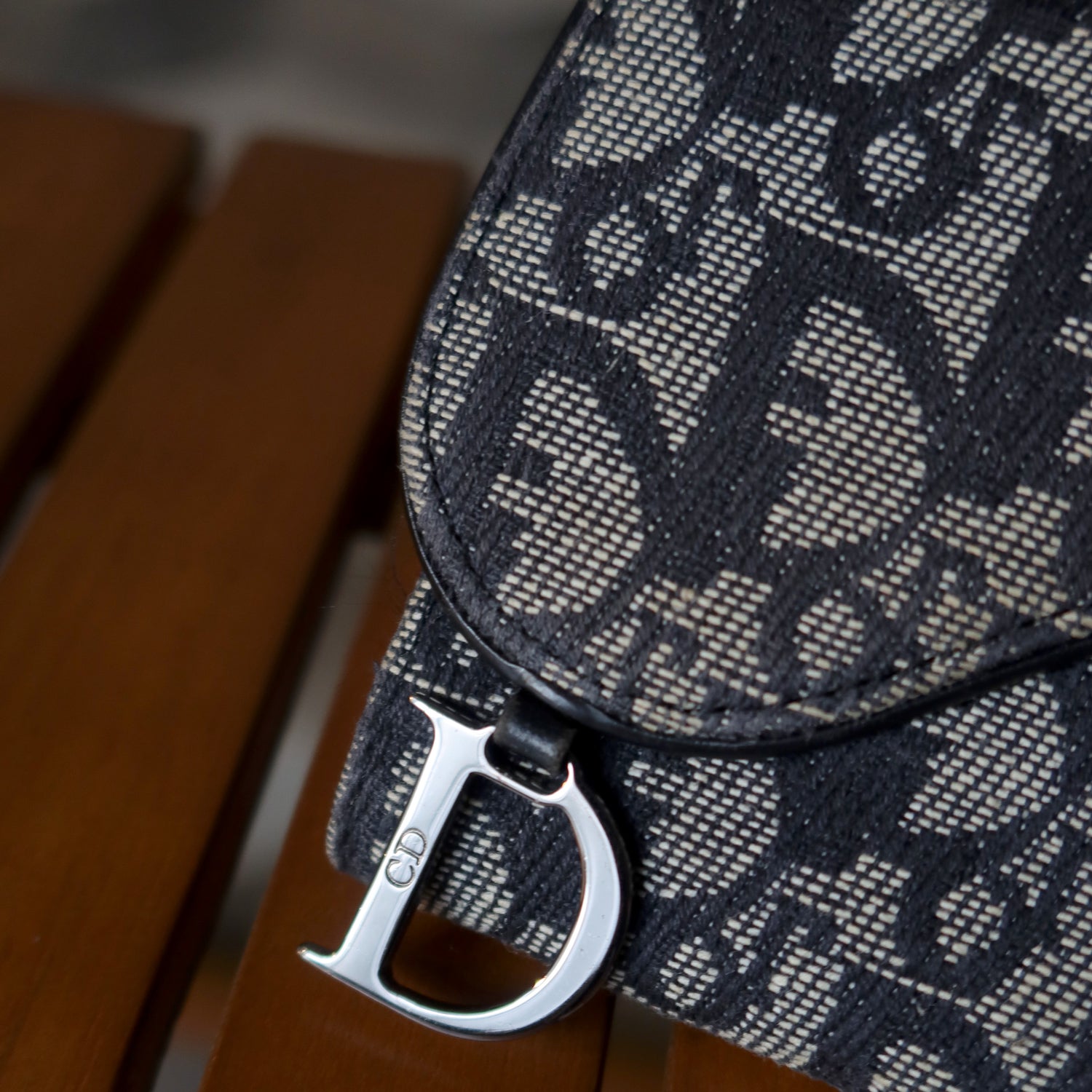 Christian Dior Pre-loved Black Trotter Oblique Jacquard Saddle Flap Wallet