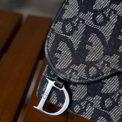 Christian Dior Pre-loved Black Trotter Oblique Jacquard Saddle Flap Wallet