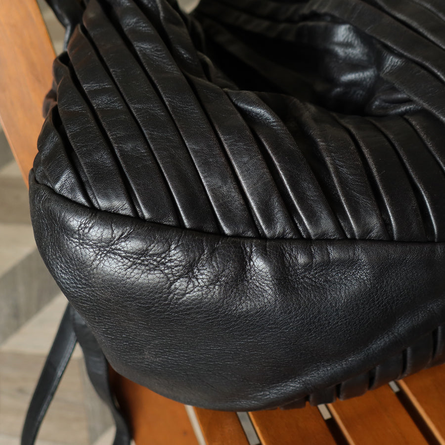 Miu Miu Vintage Black Ruched Leather Oversized 2 way Shoulder Bag