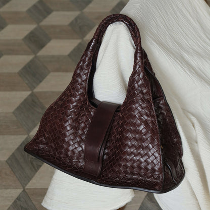 Bottega Veneta Vintage Dark Brown Intrecciato Leather Belt Hobo Shoulder Bag