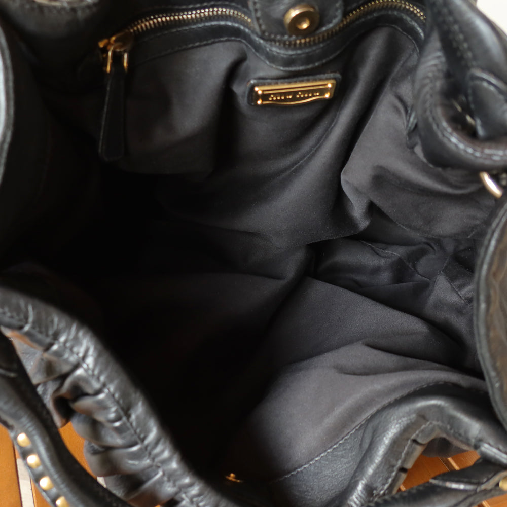 Miu Miu Vintage Black Ruched Leather Oversized 2 way Shoulder Bag