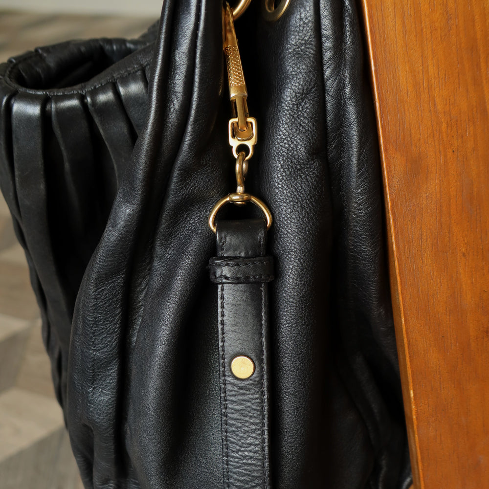 Miu Miu Vintage Black Ruched Leather Oversized 2 way Shoulder Bag