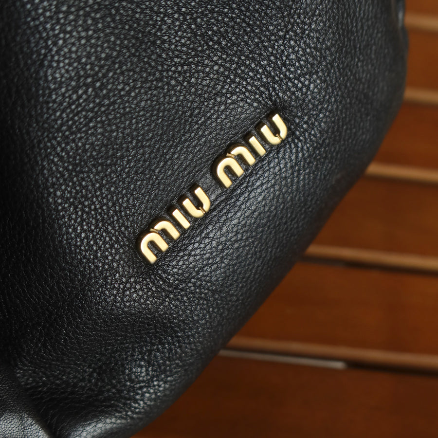 Miu Miu Vintage Black Ruched Leather Oversized 2 way Shoulder Bag