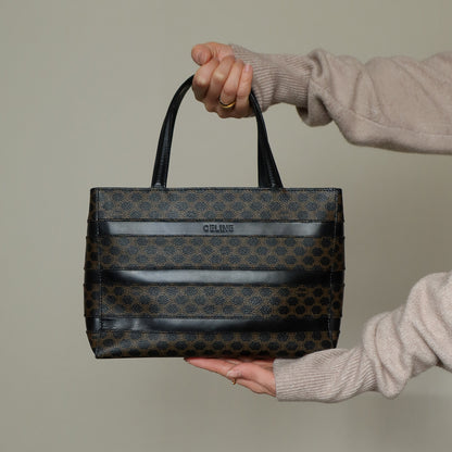 Celine Vintage Black Stripe Macadam Triomphe City Tote Bag