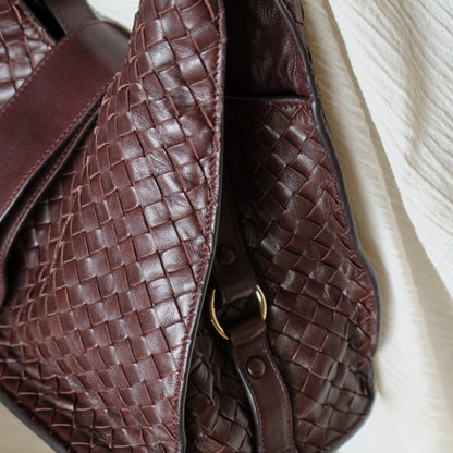 Bottega Veneta Vintage Dark Brown Intrecciato Leather Belt Hobo Shoulder Bag