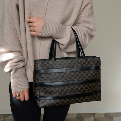 Celine Vintage Black Stripe Macadam Triomphe City Tote Bag