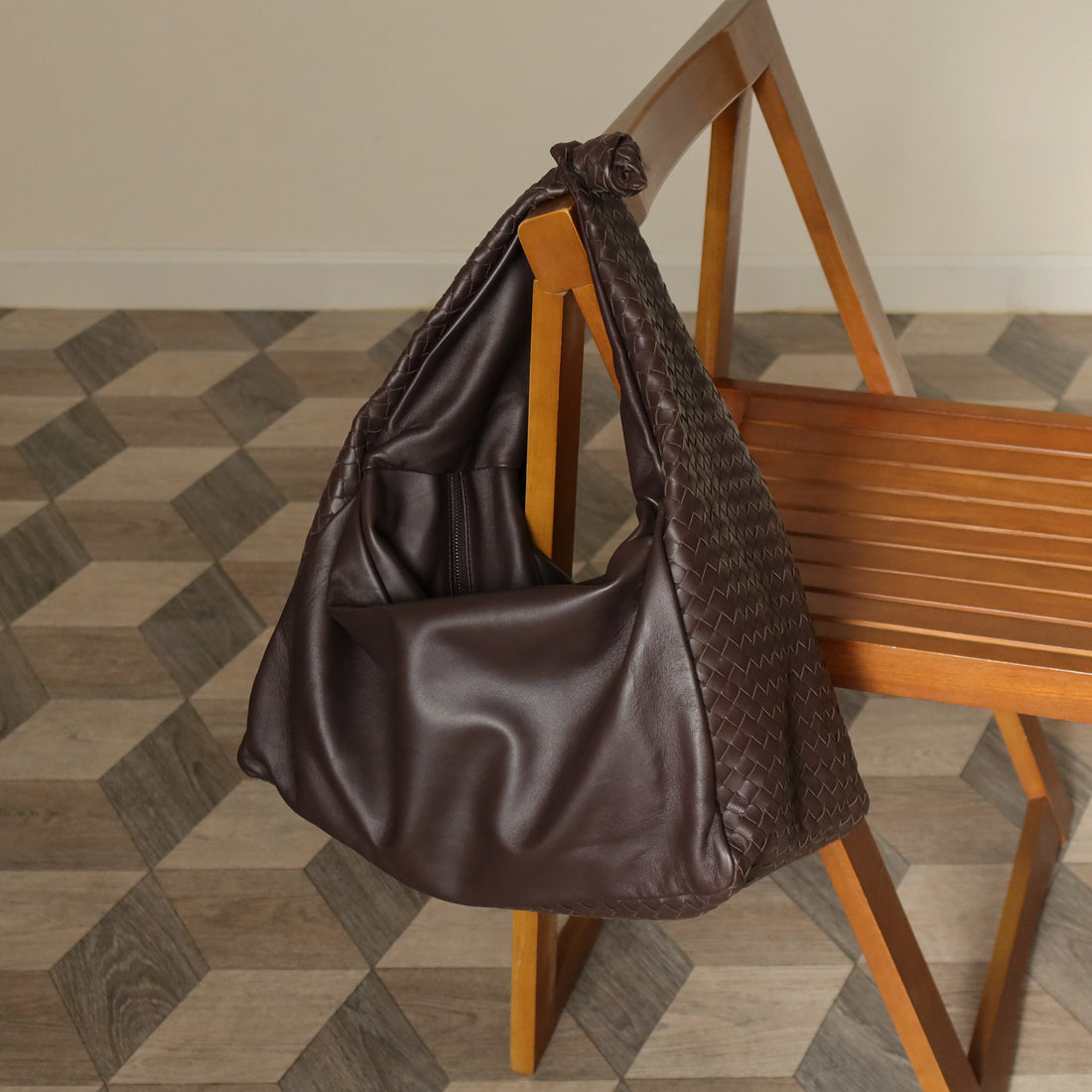 Bottega Veneta Dark Brown Intrecciato Weave Knot Hobo Shoulder Bag