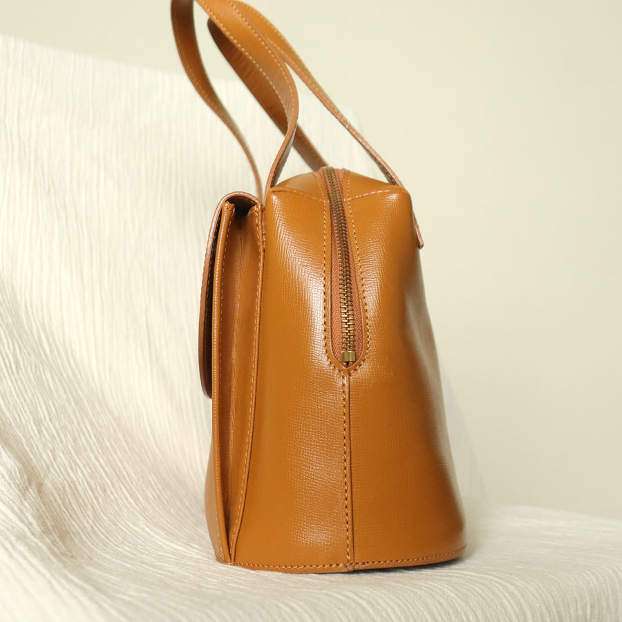 Christian Dior Vintage Caramel Brown Grained Leather CD Turn lock Top Handle Bag