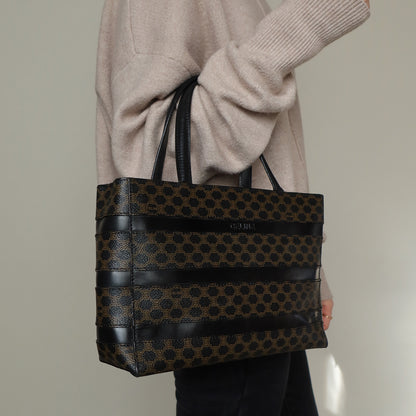 Celine Vintage Black Stripe Macadam Triomphe City Tote Bag