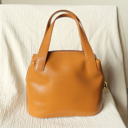Christian Dior Vintage Caramel Brown Grained Leather CD Turn lock Top Handle Bag