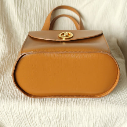Christian Dior Vintage Caramel Brown Grained Leather CD Turn lock Top Handle Bag