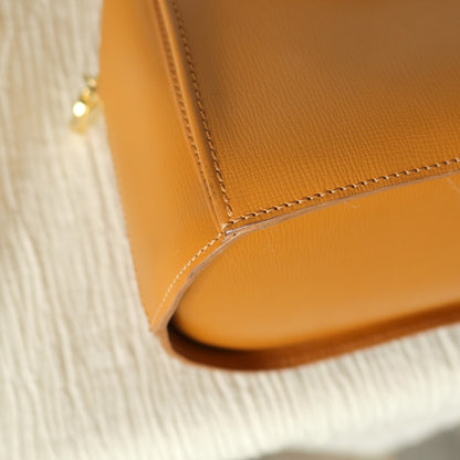Christian Dior Vintage Caramel Brown Grained Leather CD Turn lock Top Handle Bag