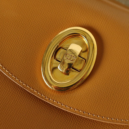 Christian Dior Vintage Caramel Brown Grained Leather CD Turn lock Top Handle Bag