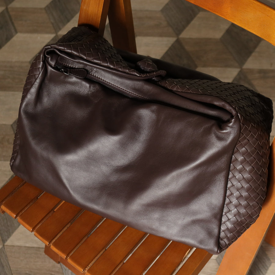 Bottega Veneta Dark Brown Intrecciato Weave Knot Hobo Shoulder Bag