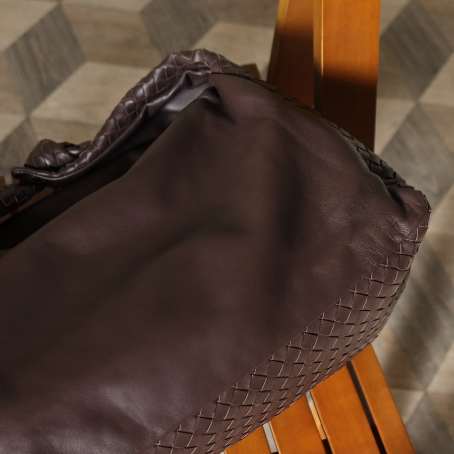 Bottega Veneta Dark Brown Intrecciato Weave Knot Hobo Shoulder Bag