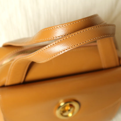Christian Dior Vintage Caramel Brown Grained Leather CD Turn lock Top Handle Bag