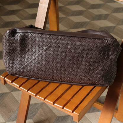 Bottega Veneta Dark Brown Intrecciato Weave Knot Hobo Shoulder Bag