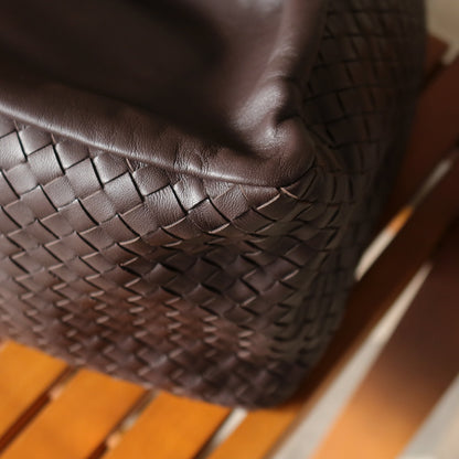 Bottega Veneta Dark Brown Intrecciato Weave Knot Hobo Shoulder Bag
