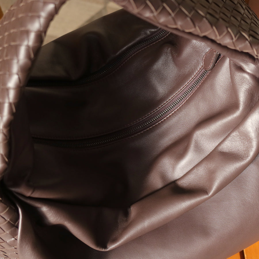 Bottega Veneta Dark Brown Intrecciato Weave Knot Hobo Shoulder Bag