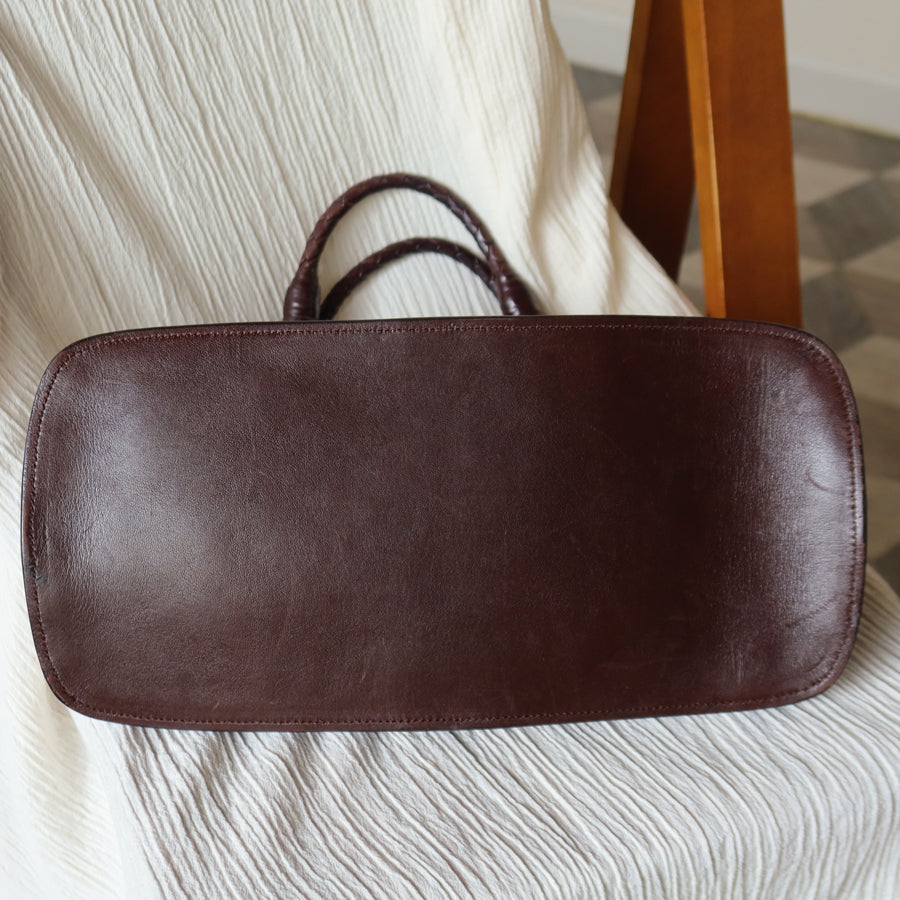 Bottega Veneta Vintage Dark Brown Intrecciato Leather Belt Hobo Shoulder Bag