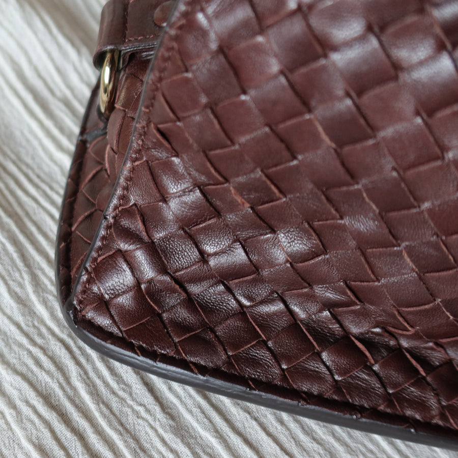 Bottega Veneta Vintage Dark Brown Intrecciato Leather Belt Hobo Shoulder Bag