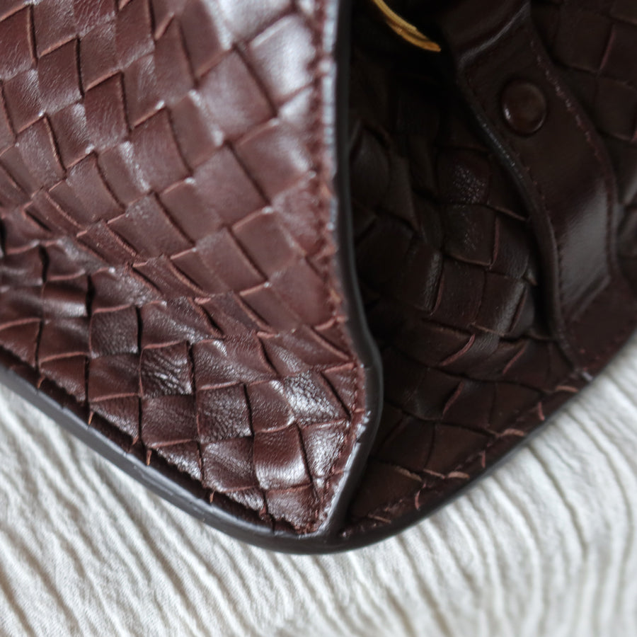 Bottega Veneta Vintage Dark Brown Intrecciato Leather Belt Hobo Shoulder Bag