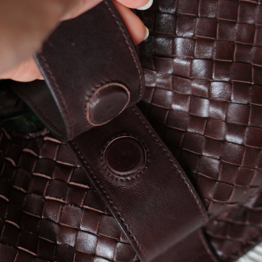 Bottega Veneta Vintage Dark Brown Intrecciato Leather Belt Hobo Shoulder Bag