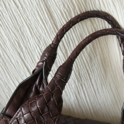 Bottega Veneta Vintage Dark Brown Intrecciato Leather Belt Hobo Shoulder Bag