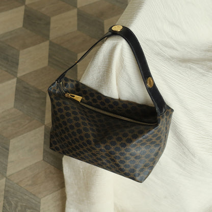 Celine Vintage Black Brown Macadam Triomphe Top Handle 2 way Shoulder Bag